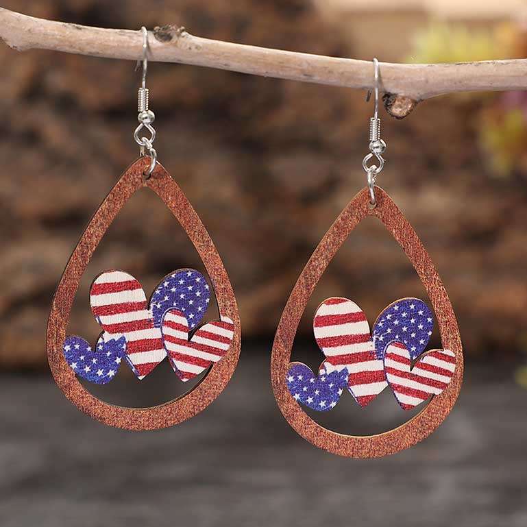 Multi Color Wood Detail Heart Design Earrings