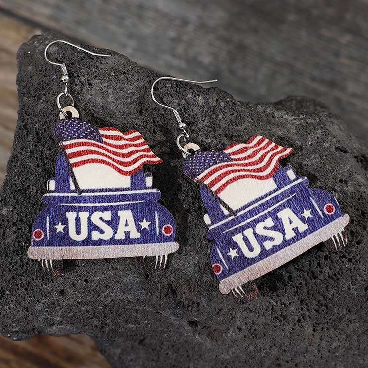 Multi Color Wood Detail Letter Print Earrings