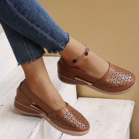 Dark Coffee Low Heel Round Toe Wedges