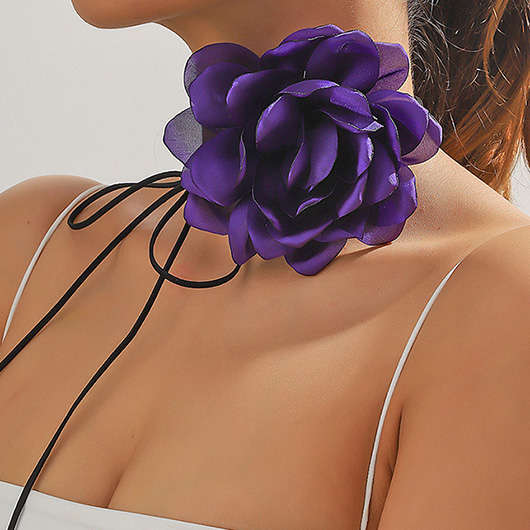 Rose Shape Detail Tie Purple Necklace