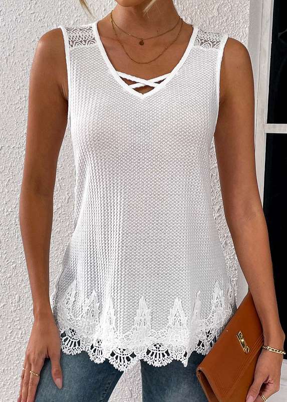 Lace White V Neck Tank Top