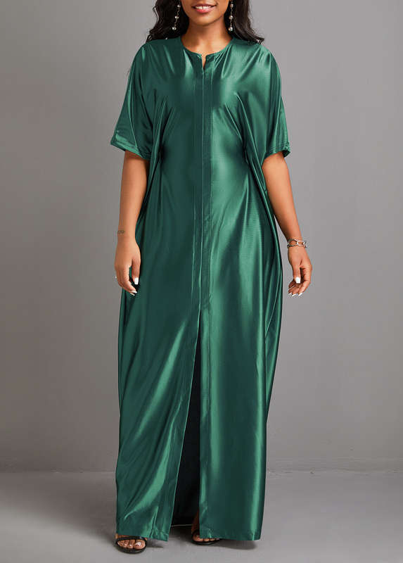 Split Half Sleeve Green Shift Dress