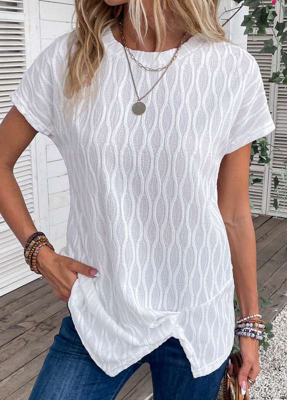 Twist White Round Neck Short Sleeve T Shirt