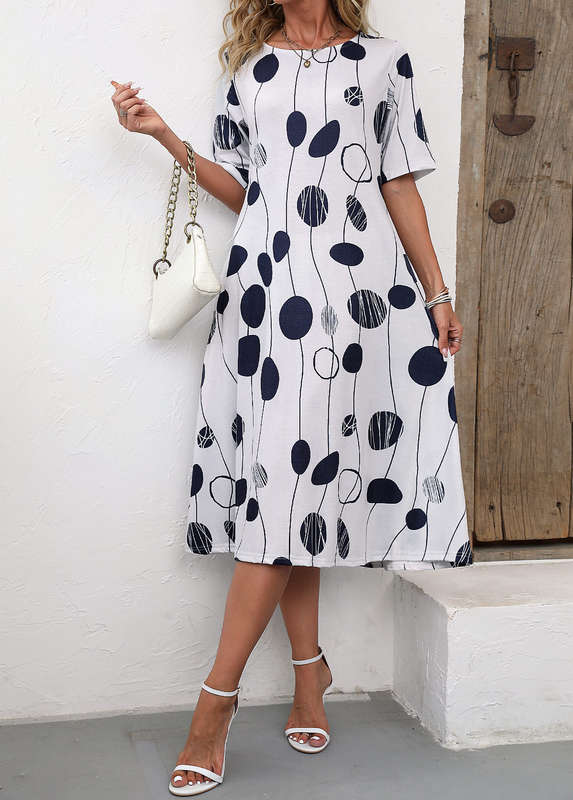 Pocket Polka Dot White Shift Dress