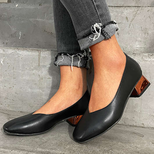 Black Mid Heel Closed Toe Sandals