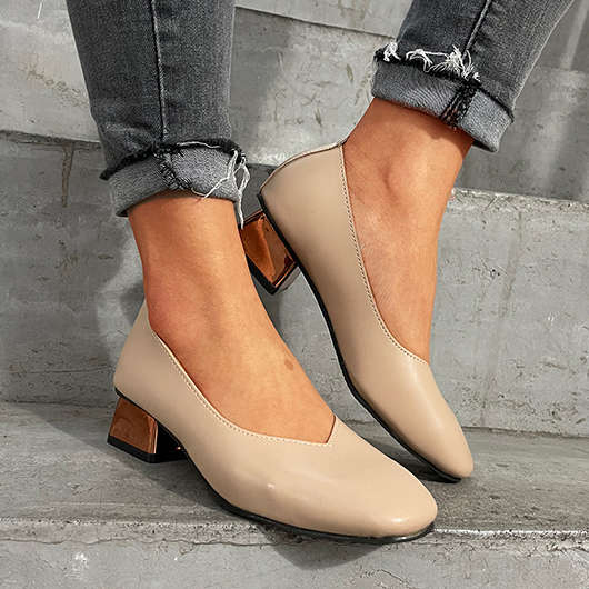 Beige Mid Heel Closed Toe Sandals