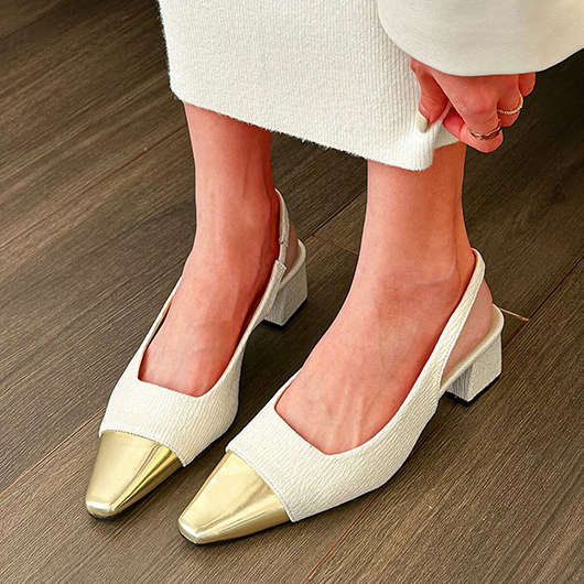 White Mid Heel Closed Toe Sandals
