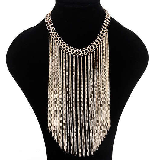Chain Detail Tassel Design Gold Necklace
