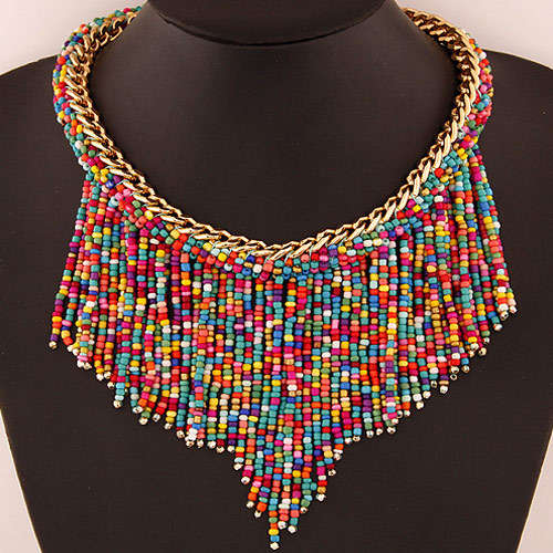 Tassel Detail Chain Multi Color Necklace