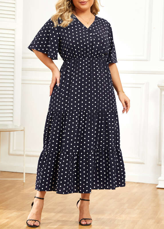Plus Size Lightweigh Navy Polka Dot Dress
