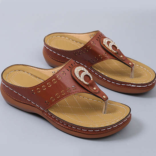 Light Coffee Low Heel Toe Post Sandals