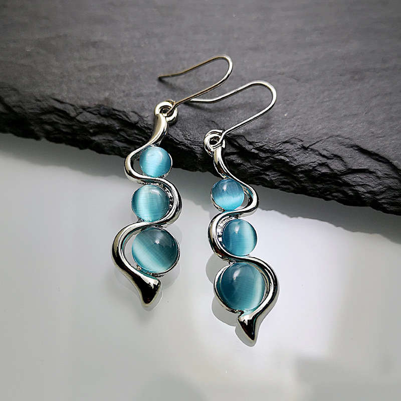 Round Artificial Zircon Detail Sky Blue Earrings
