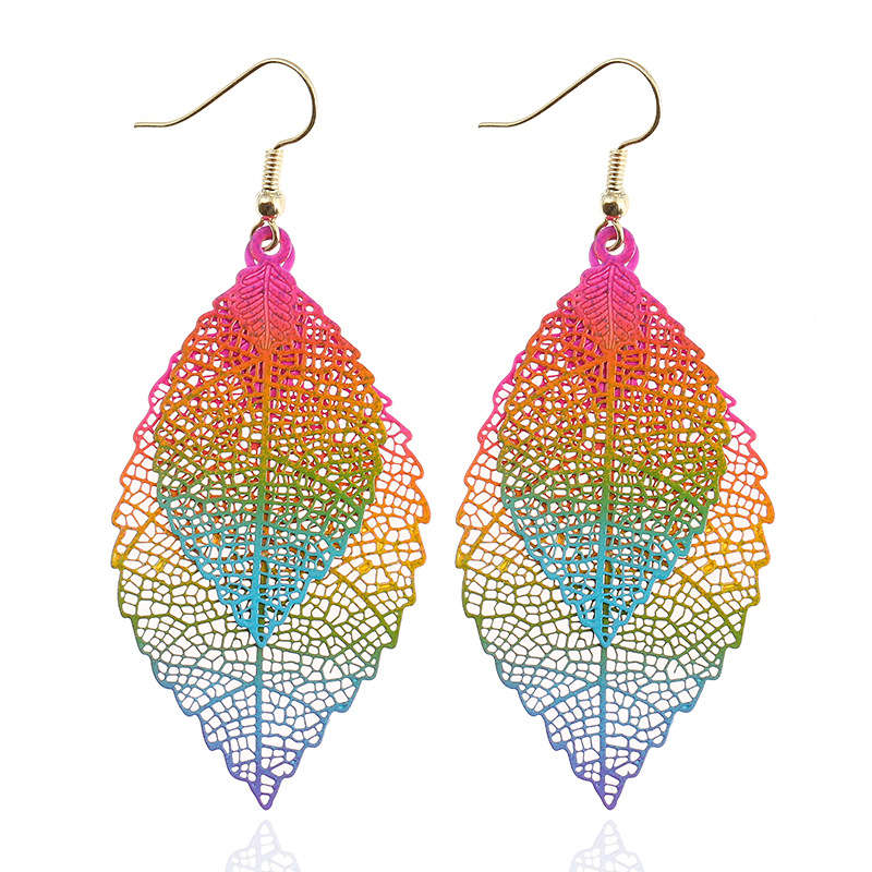Leaf Hollow Metal Detail Multi Color Earrings