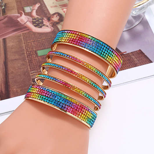 Rhinestone Round Multi Color Metal Detail Bangle