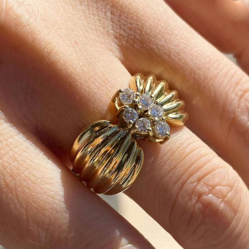 Geometric Pattern Gold Copper Shell Rings