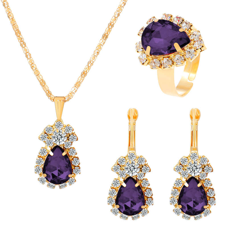 Waterdrop Design Purple Rhinestone Detail Necklace Set