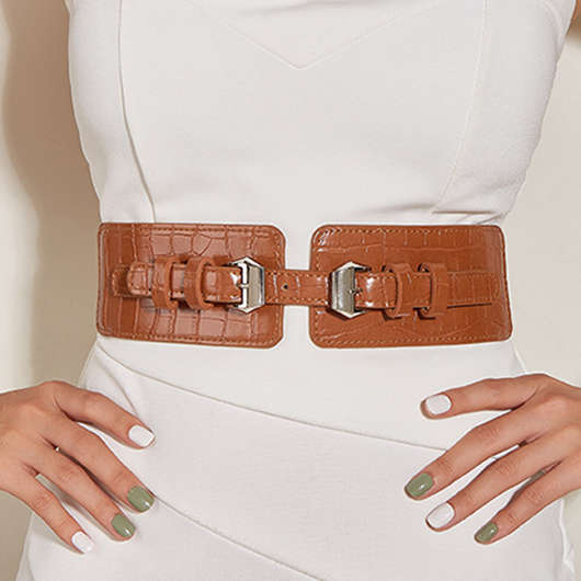 Rectangle Dark Coffee Faux Leather Belt