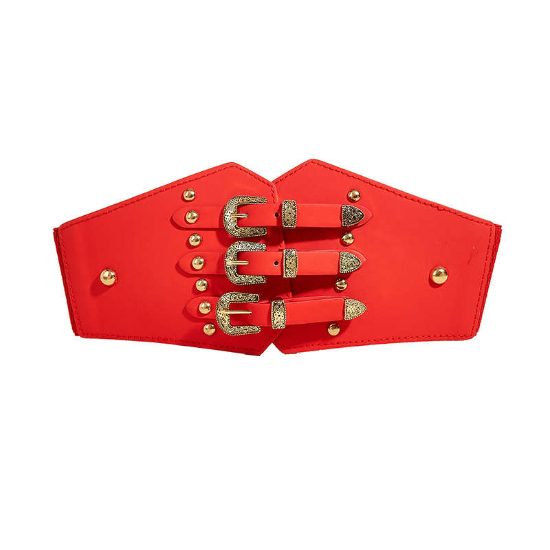 Tribal Detail Red Faux Leather Belt