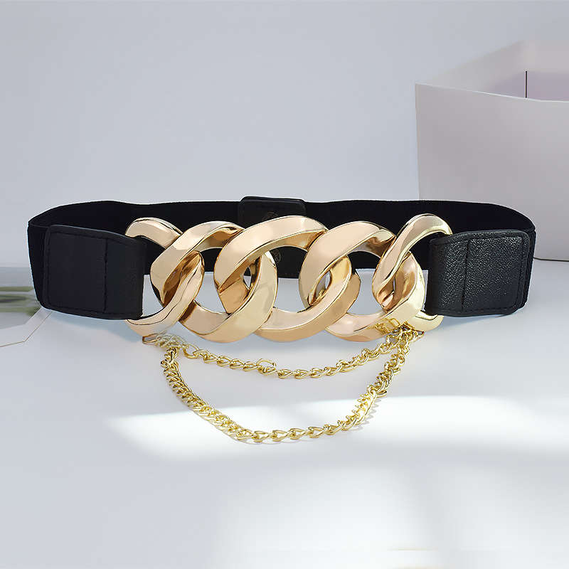 Black Faux Leather Detail Patchwork Belt