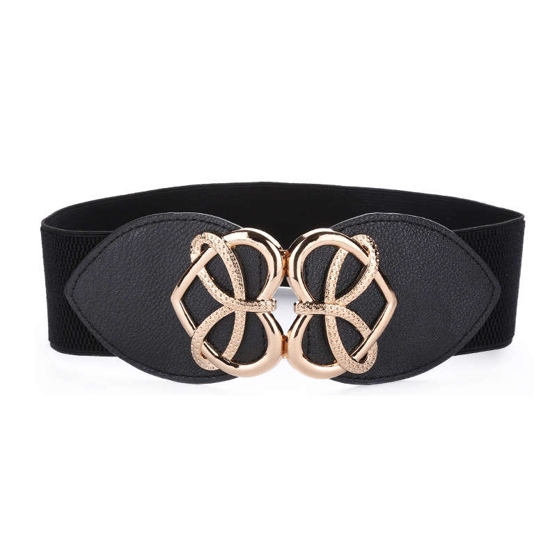Heart Elastic Faux Leather Black Belt