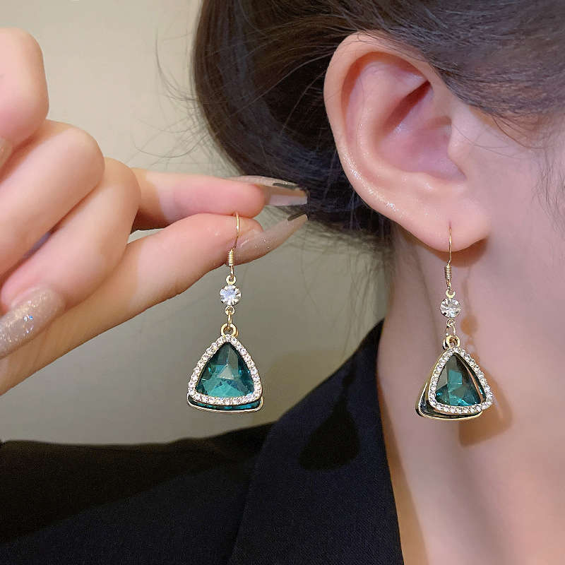 Triangle Design Alloy Detail Green Earrings