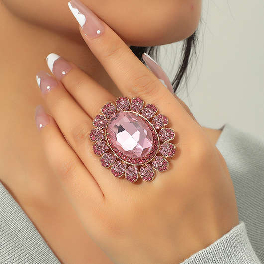 Oval Design Pink Hot Drilling Ring