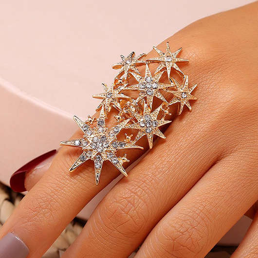 Stars Rhinestone Detail Alloy Gold Ring
