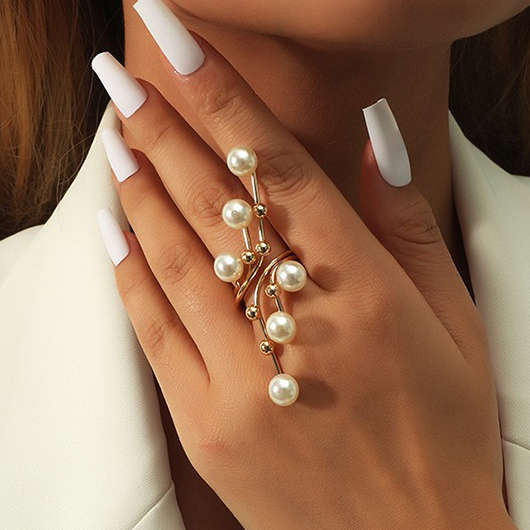 Pearl Design Open Geometric Gold Ring