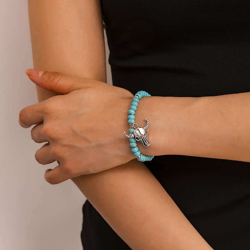 Ox Design Bohemian Round Turquoise Alloy Bracelet