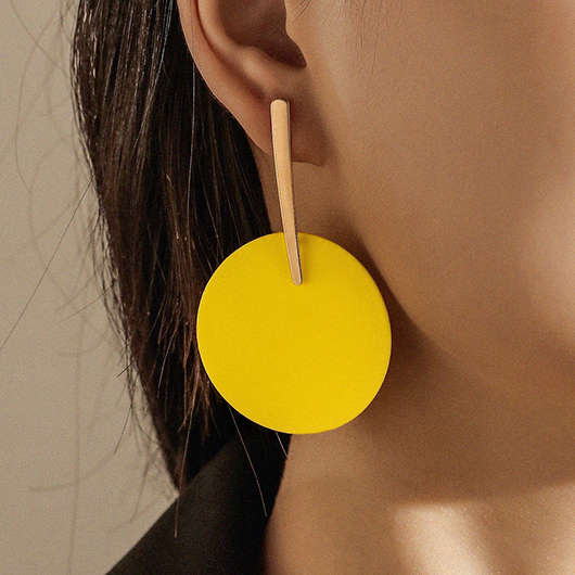 Round Design Alloy Detail Yellow Earrings