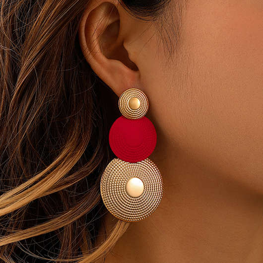 Round Design Metal Detail Gold Earrings