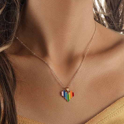 Heart Design Alloy Rainbow Color Necklace
