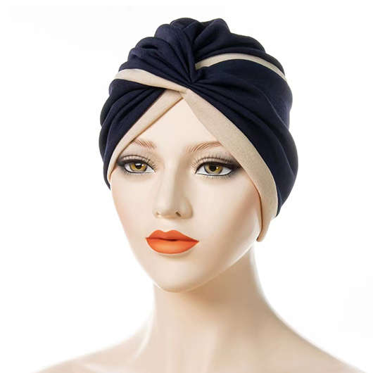 Black Patchwork Twist Design Turban Hat