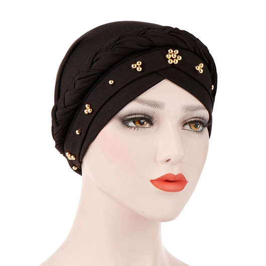 Black Pearl Polyester Detail Turban Hat