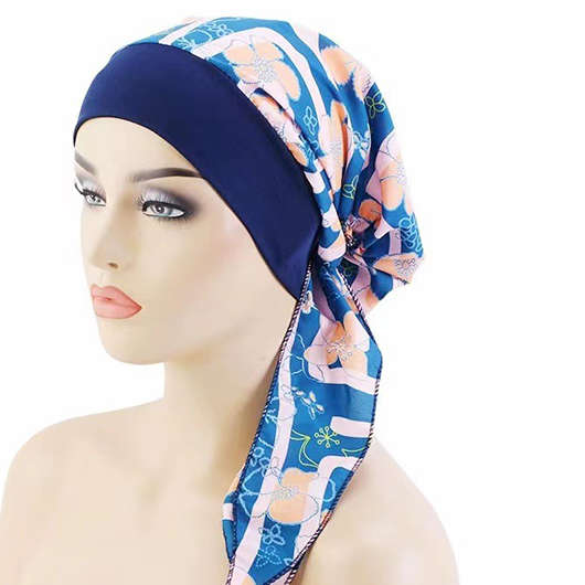Tribal Print Patchwork Blue Turban Hat
