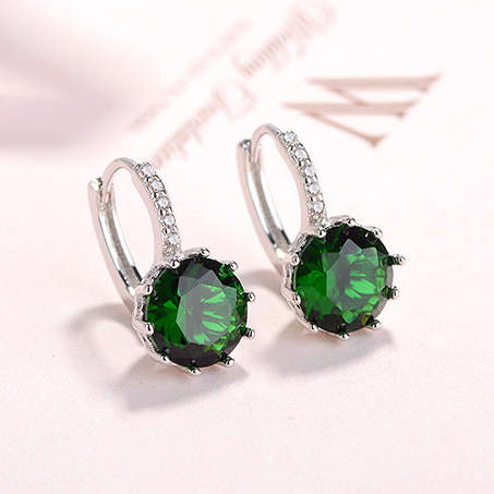 Round Green Rhinestone Detail Alloy Earrings
