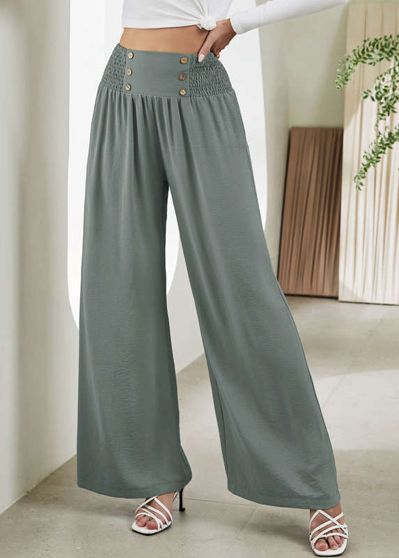 Smocked Sage Green Elastic Waist High Waisted Pants