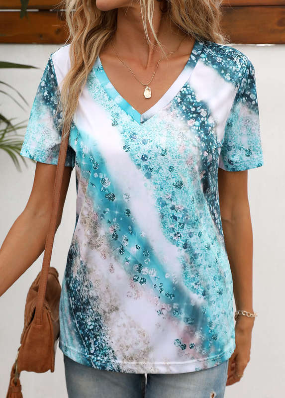 Ombre Multi Color V Neck T Shirt