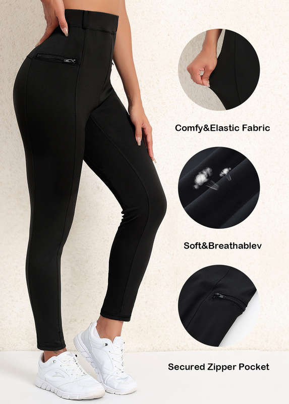 Zipper Black Skinny Elastic Waist Yoga Legging