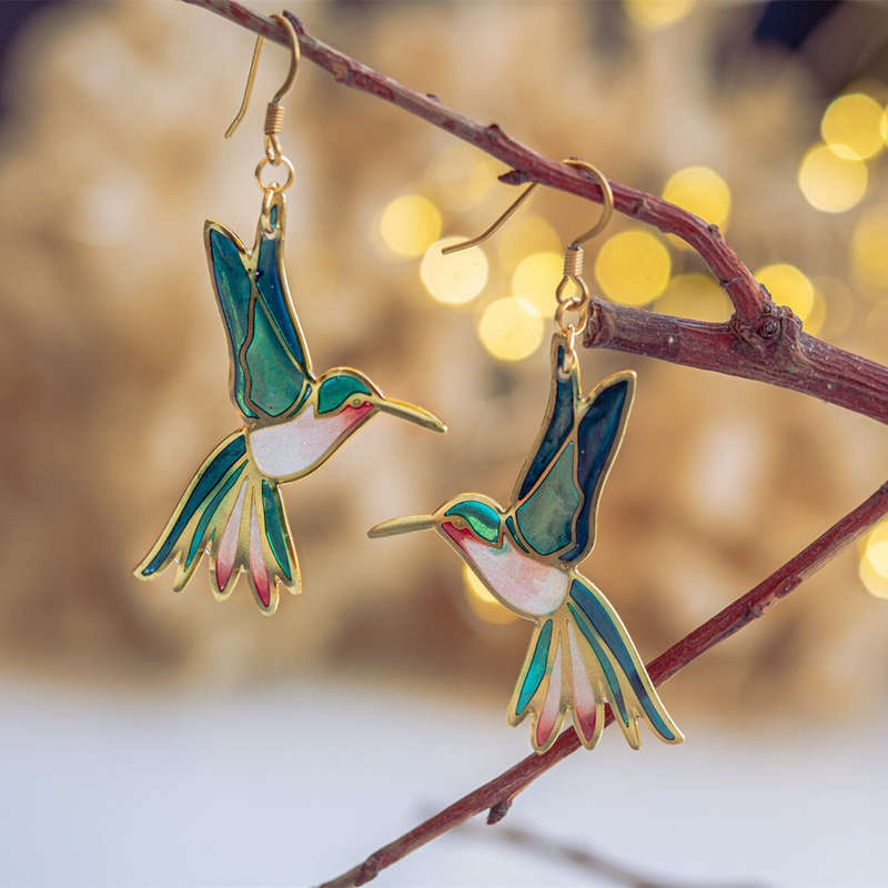 Birds Design Polyresin Material Cyan Earrings