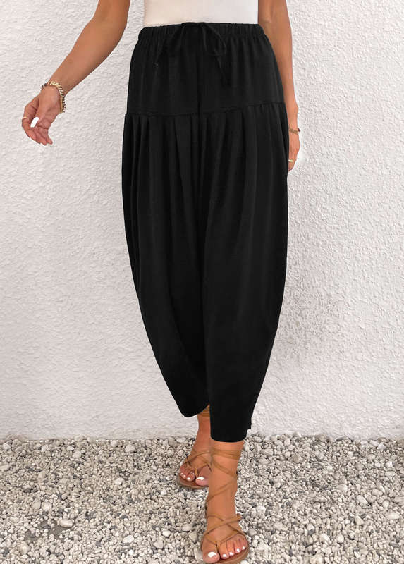 Ruched Black Jogger Elastic Waist High Waisted Pants