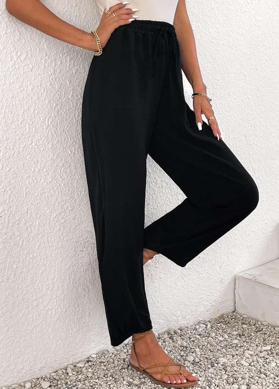 Lightweight Black Jogger Elastic Waist High Waisted Pants