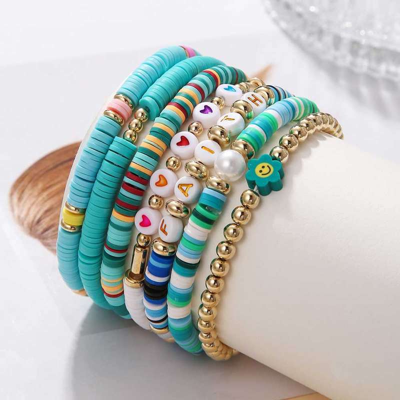 Pearl Round Mint Green Plastic Bracelet Set