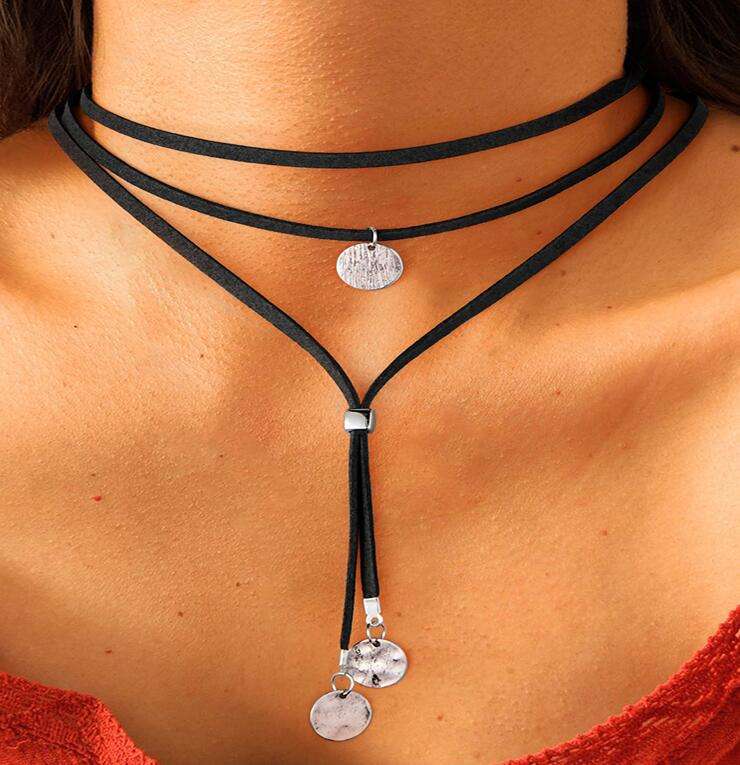 Layered Round Silver Alloy Detail Necklace