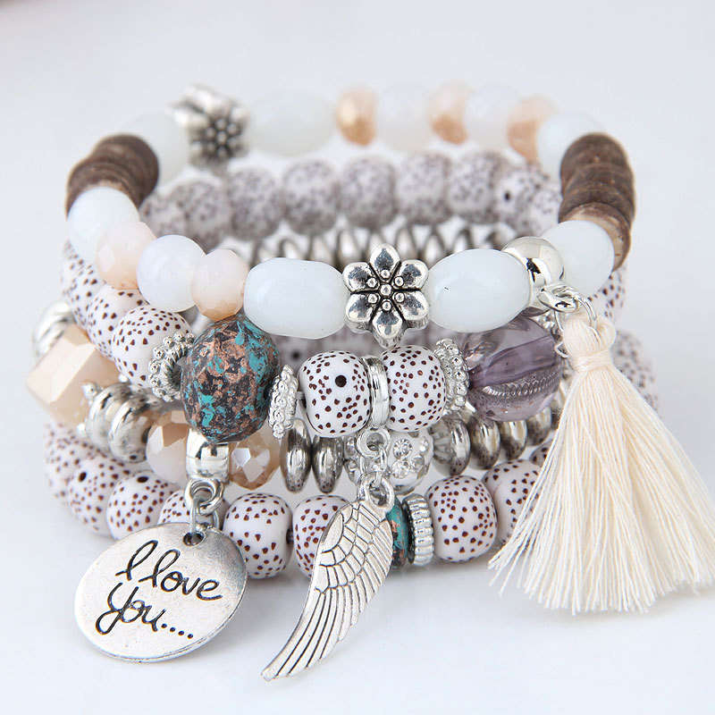 Oval Alloy Detail White Bracelet Set