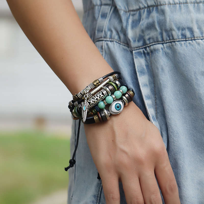 Round Alloy Retro Black Layered Bracelet