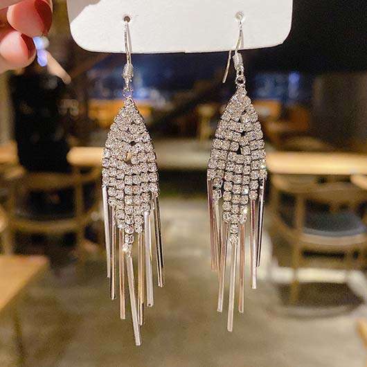 Silvery White Alloy Detail Tassel Earrings