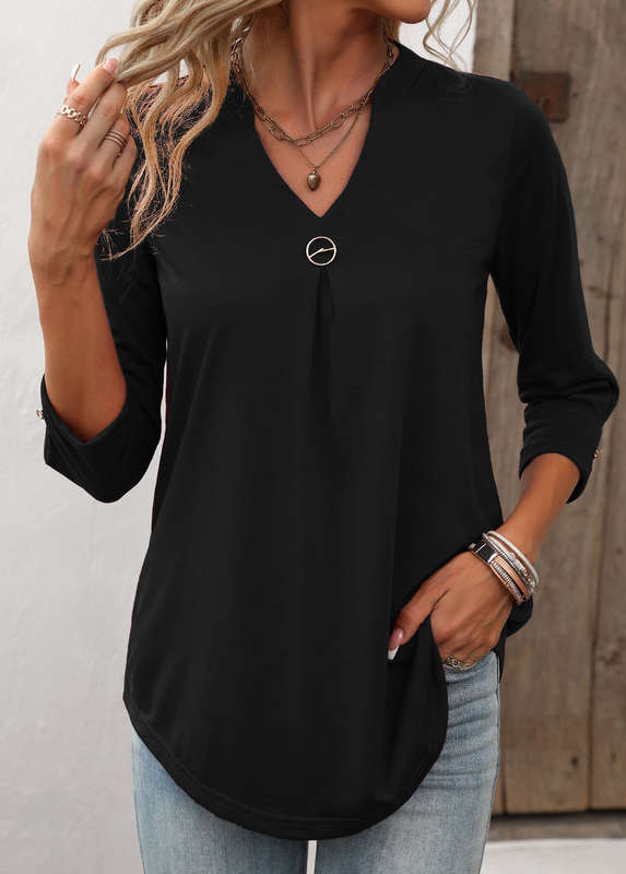 Circular Ring Black Split Neck T Shirt