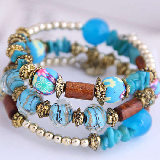 Round Alloy Detail Sky Blue Bracelet Set