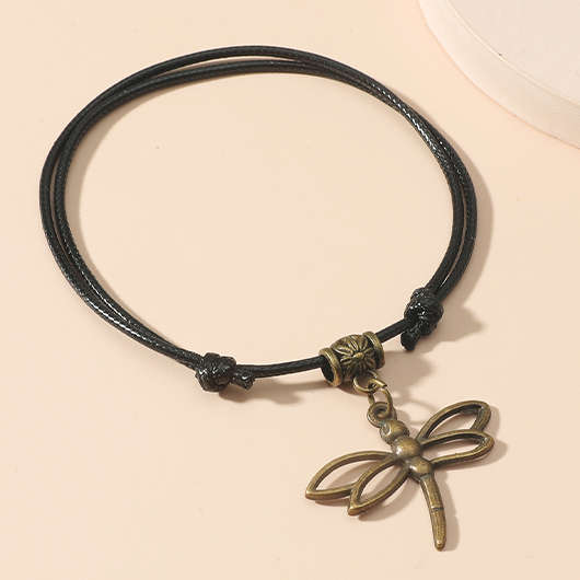Dragonfly Design Retro Alloy Black Anklet